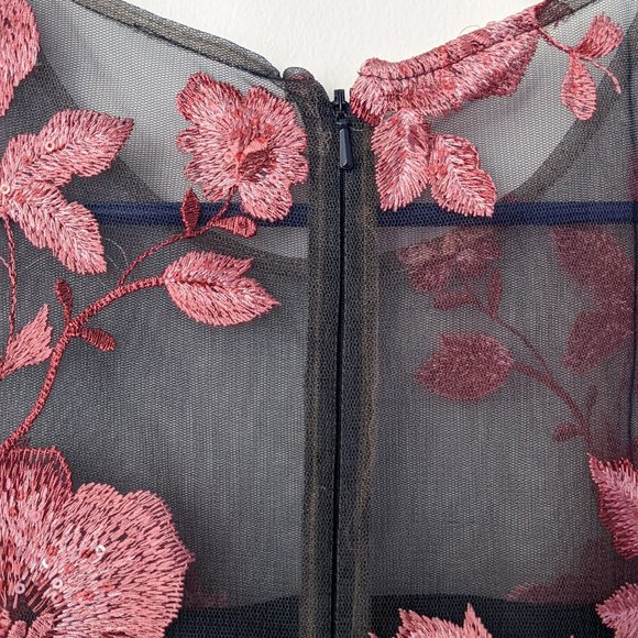 Mikael Aghal navy blue and pink knee length embroidered cocktail dress sz 10 - Picture 3 of 7